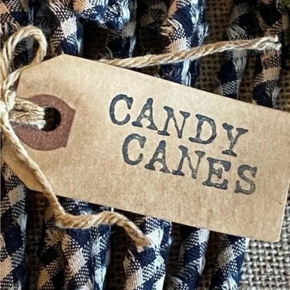 12 Primitive 6" Handmade black plaid Fabric Candy Canes Christmas Ornaments - Picture 3 of 6